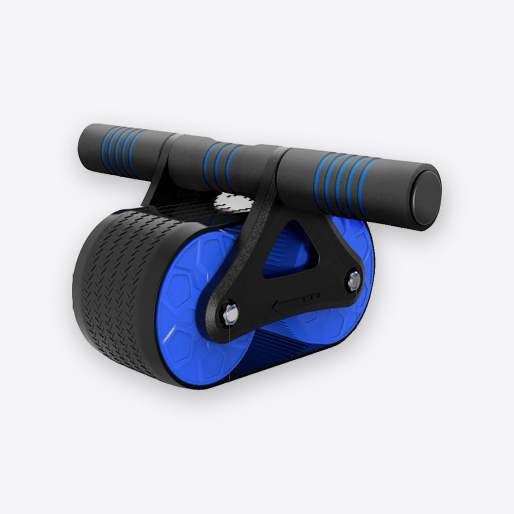 Ab roller wheel with padded grips, blue and black finish