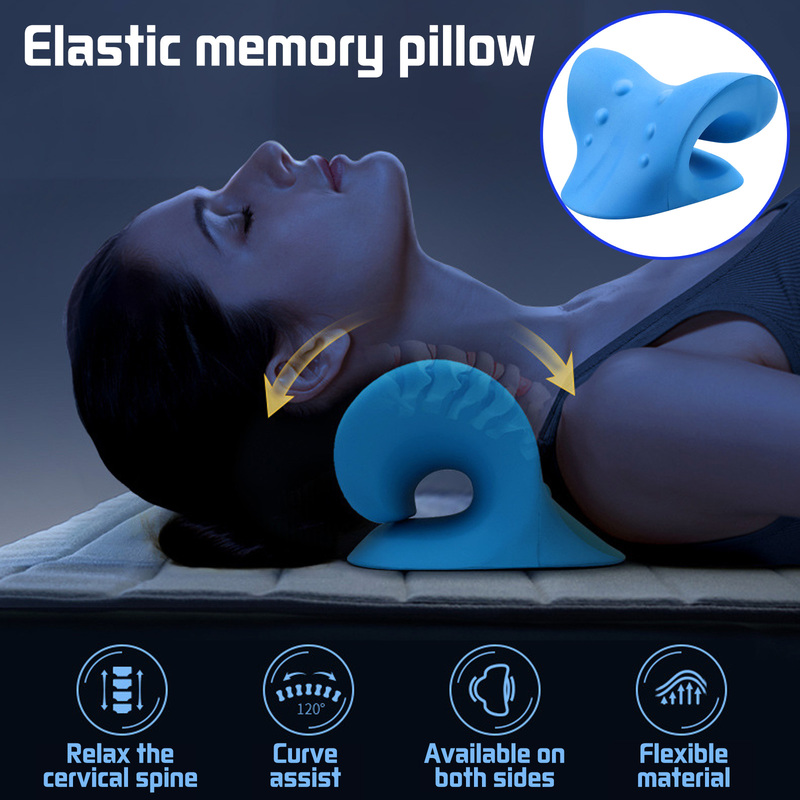 Neck stretcher in use, lying down with the curve under the neck