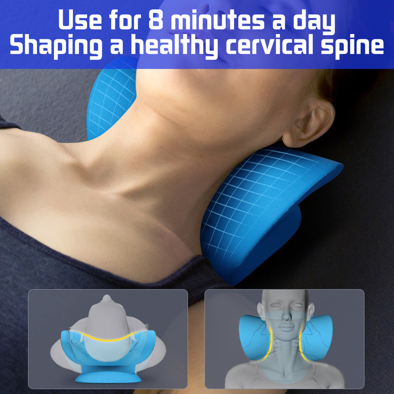 Cervical traction neck stretcher, contoured foam pillow, black