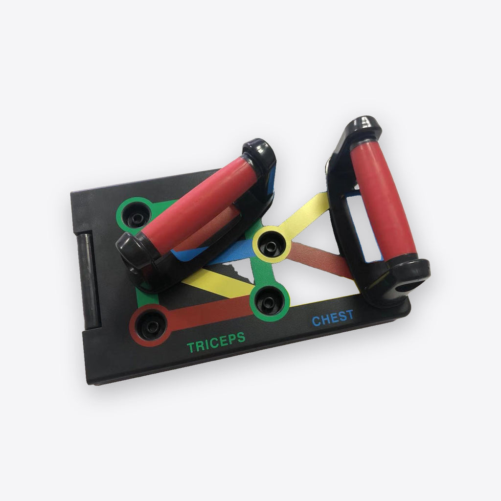Push-up board seen from an angle showing padded handles